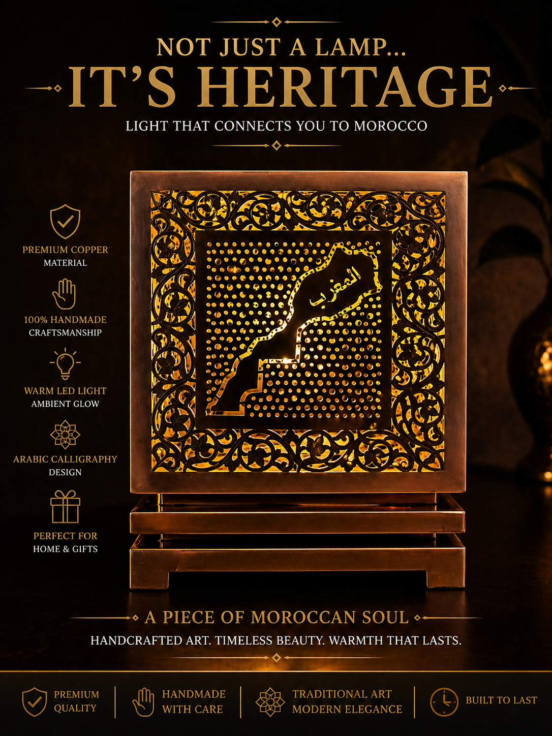 Sanaa Morocco Copper Lamp – Handmade Arabic Art Light
